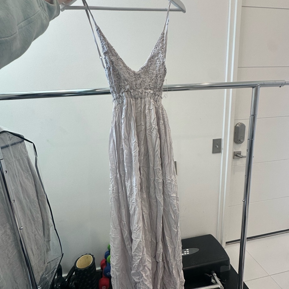 American Threads Silver Lace Maxi Dress